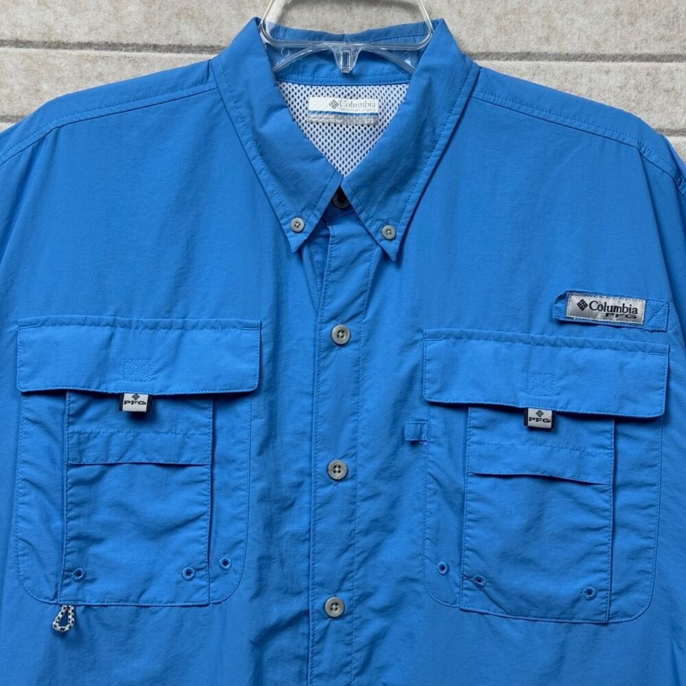 Columbia Men’s Omni-Shade Fishing Shirt Short Sleeve Vented Size L Blue - Picture 3 of 10